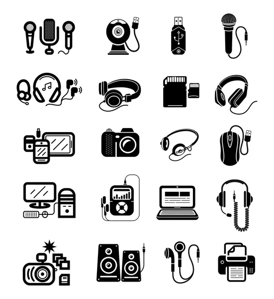 Digital devices in black colour icons set — Stock Vector