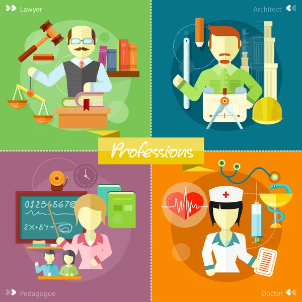 Architect, lawyer, doctor and pedagogue — Stock Vector