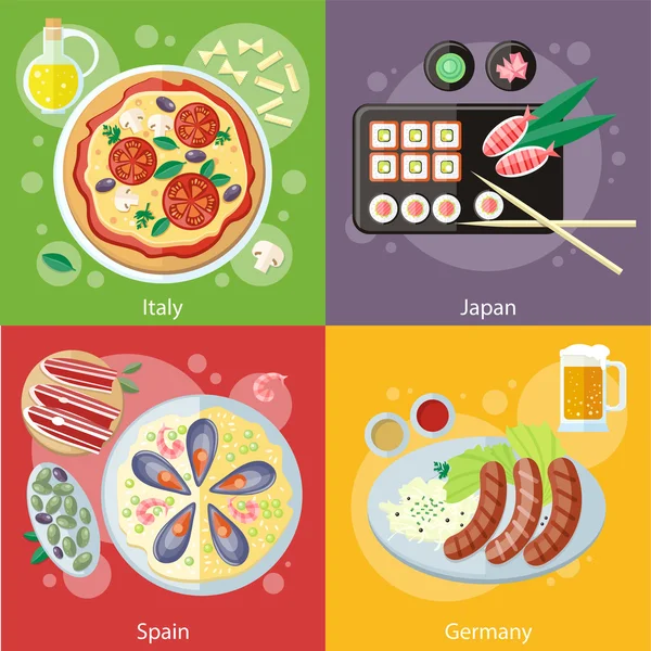 Italia, Jepang, Spanyol dan makanan Jerman - Stok Vektor