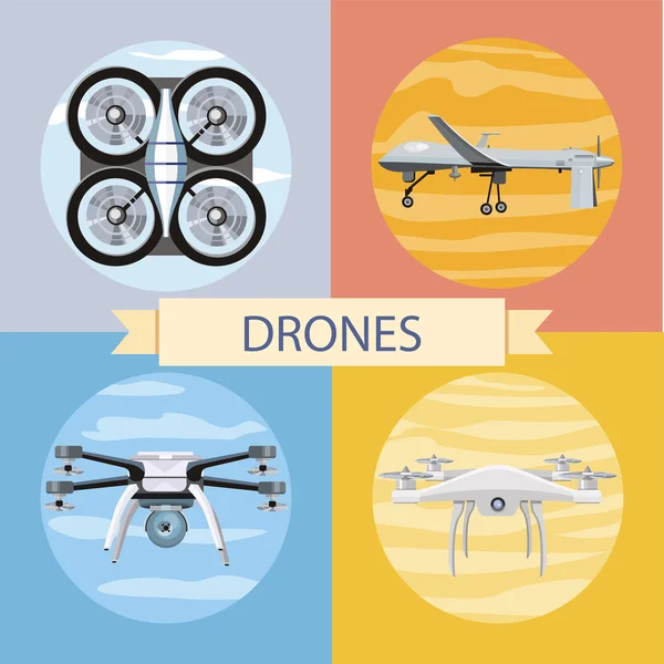 Ensemble de différentes icônes quadrocopters — Image vectorielle