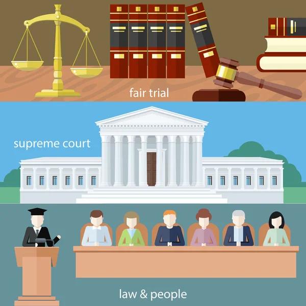 Fair trial. Supreme court. Law and people — Stock Vector