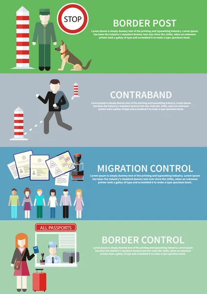 Contrabando, controlo das fronteiras, destacamento e migração —  Vetores de Stock