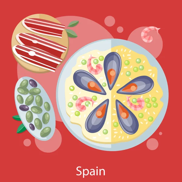 Paella makanan tradisional Spanyol - Stok Vektor