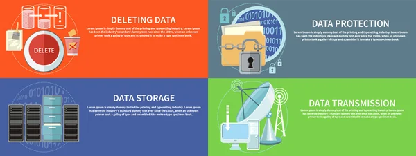 Protección de datos, transmisión, almacenamiento y eliminación — Archivo Imágenes Vectoriales