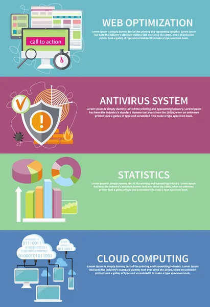 Sistem Antivirus, komputasi awan, statistik - Stok Vektor