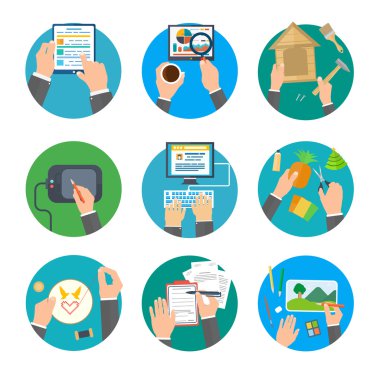 Yaratıcı ve el yapımı süreci Icons Set
