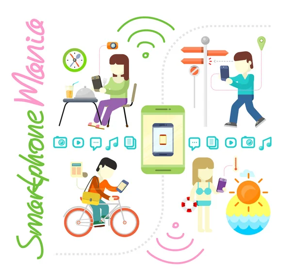 Smartphone en sociale Media Mania — Stockvector