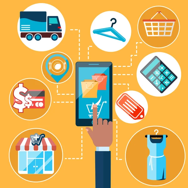 Zakupy w Internecie i koncepcji bankowości mobilnej — Wektor stockowy