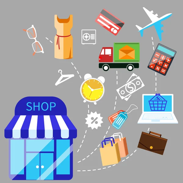 Illustration av shoping och olika varor — Stock vektor