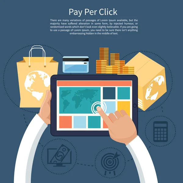 Pago por clic modelo de publicidad en Internet — Vector de stock