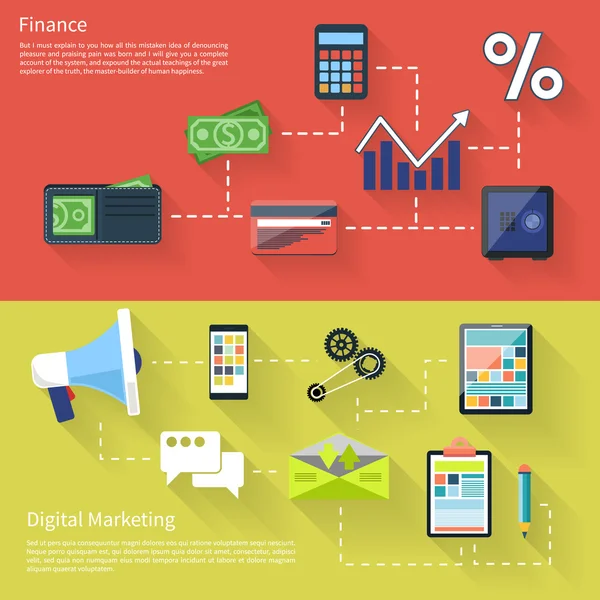 Marketing numérique avec mégaphone et finance — Image vectorielle