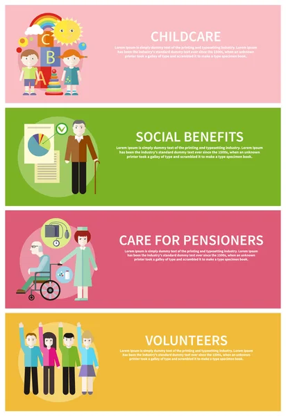 Volonteer Childcare Care Pensioners Social Benefit — Stock Vector