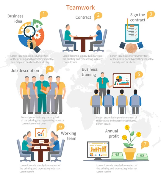 Modelo de infográficos de trabalho em equipe — Vetor de Stock