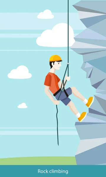 Hombre haciendo escalada en roca — Vector de stock