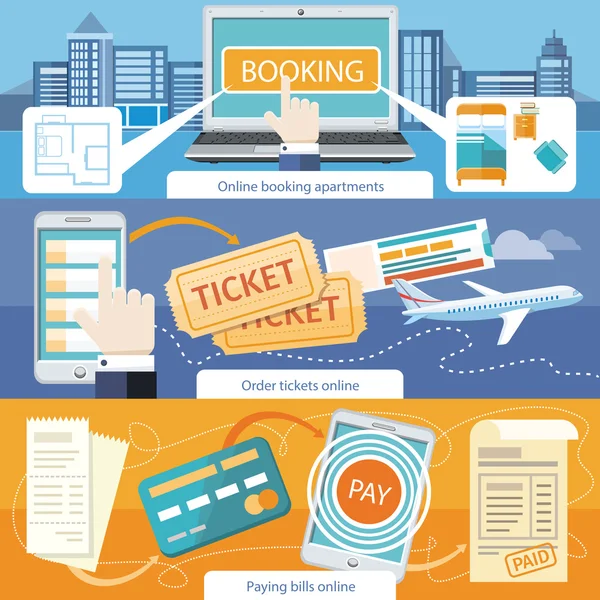 Pay Bills, Online Booking Apartments, Order Ticket — Stock Vector