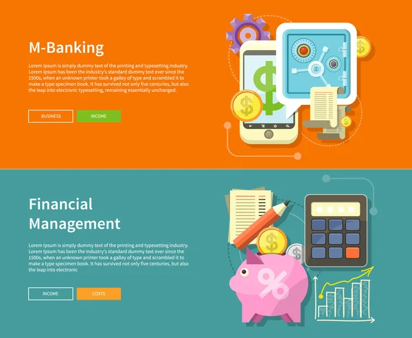 Online τραπεζικές συναλλαγές μέσω Ίντερνετ και οικονομικής διαχείρισης — Διανυσματικό Αρχείο