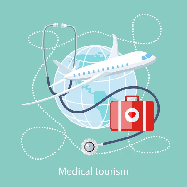 Medical Tourism. Icon of Traveling and Treatment — Stock Vector