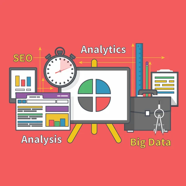 Tenez-vous avec les graphiques et les paramètres. Big Data Seo — Image vectorielle