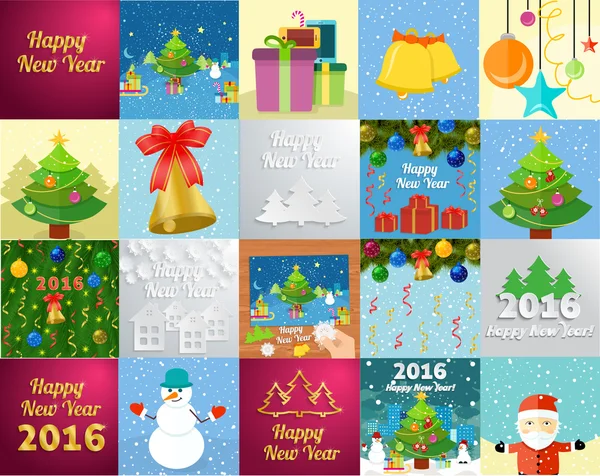 New Year greeting card with christmas tree snowman — Stock Vector