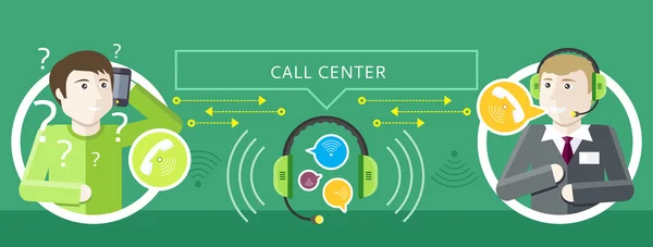Concepto de operador de centro de llamadas y clientes — Vector de stock
