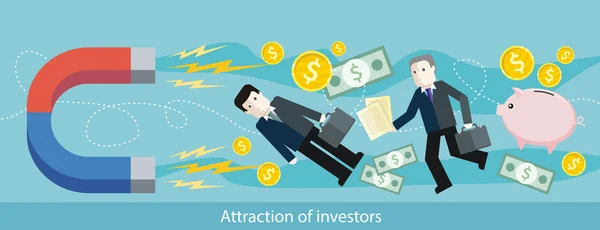 Atracción de los inversores. Banner web plano detallado — Archivo Imágenes Vectoriales