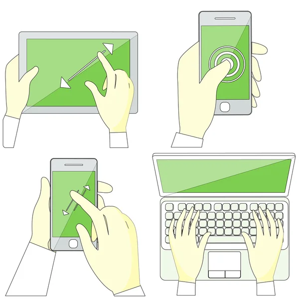 Hands Holding Digital Devices — Stock Vector