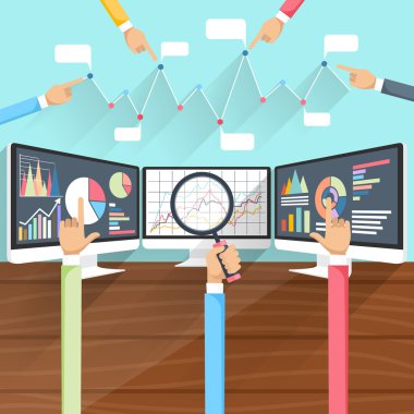 Stock Exchange Rates on Monitors with Hands