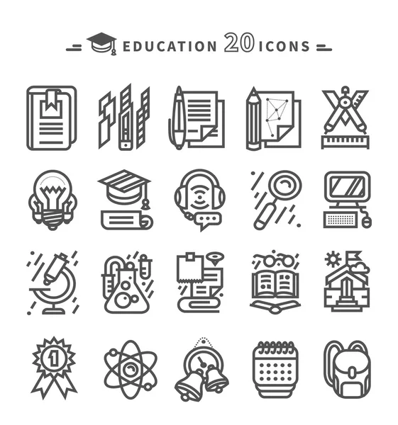 Set of Black Education Icons on White Background — Διανυσματικό Αρχείο