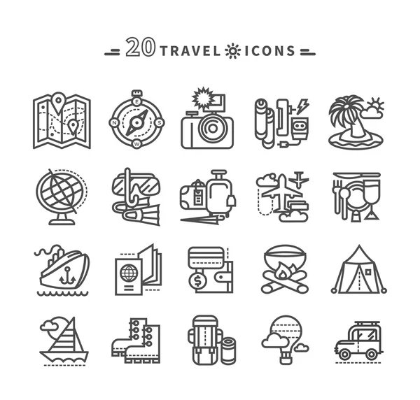 Набор черных икон путешествия на белом фоне — стоковый вектор