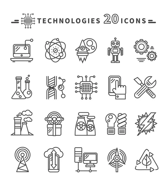 Tecnologías Iconos negros sobre fondo blanco — Vector de stock