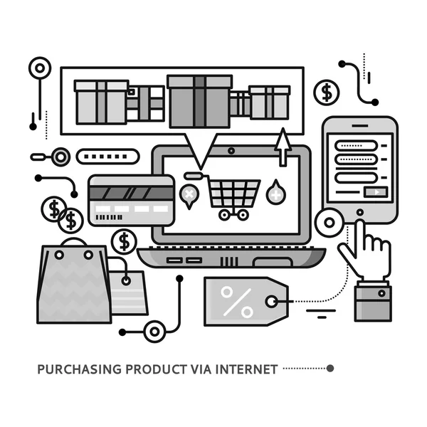 Purchasing, Delivery of Product via Internet Vektör Grafikler