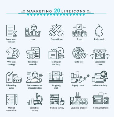 Thin Lines Web Icons Set of Marketing