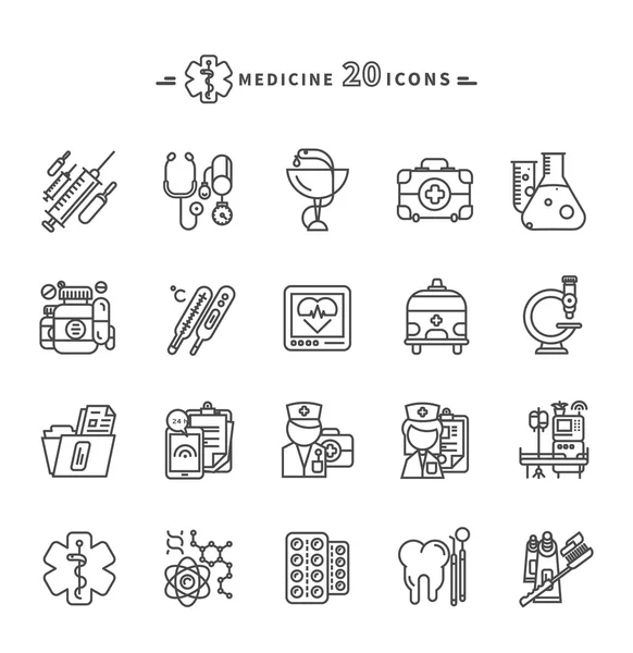 Set of Outline Medicine Icons on White Background