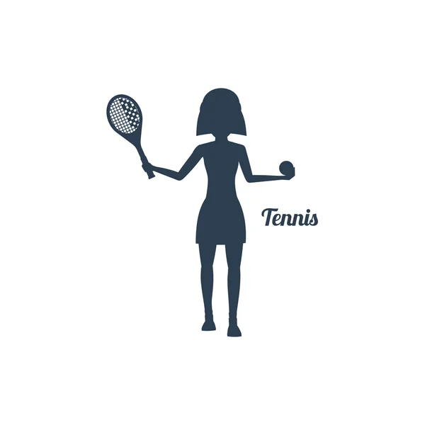 Woman with Racket and Tennis Ball Silhouettes Icon — 스톡 벡터