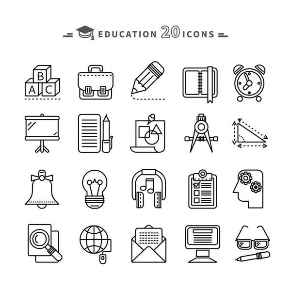 Set of Outline Education Icons on White Background — Stok Vektör