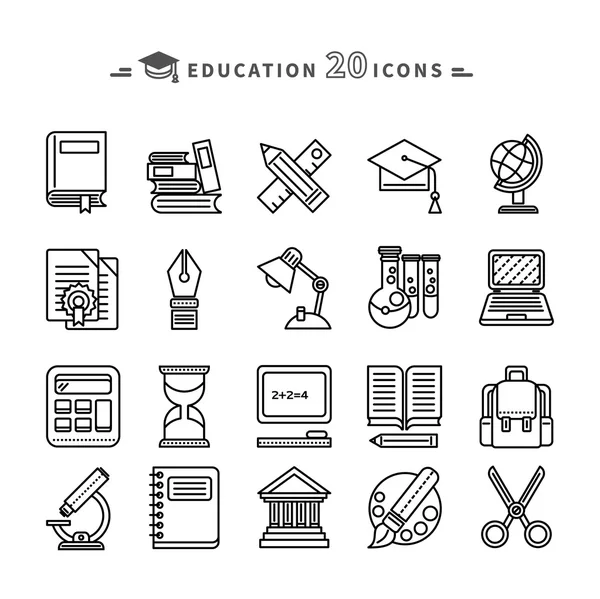 Conjunto de líneas Iconos educativos sobre fondo blanco — Vector de stock