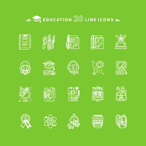 Set of White Education Icons on Green Background — Stock Vector