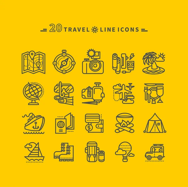 Set of Black Travel Icons on Yellow Background — Stock Vector