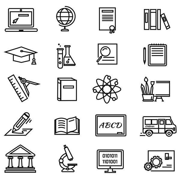 Líneas Iconos educativos sobre fondo blanco — Vector de stock