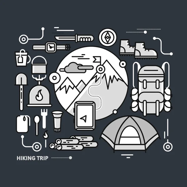 Mountains with Snow Peaks and Tourist Equipment — Stock Vector