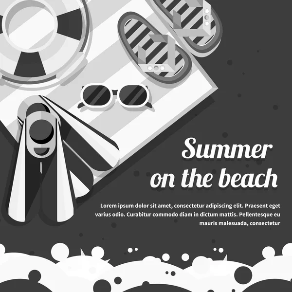 Travel Concept on the Beach Black background — Διανυσματικό Αρχείο