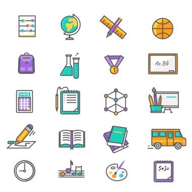 Set of Thin Lines Icons Back to School