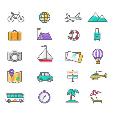 Set Thin Lines Icons of Traveling