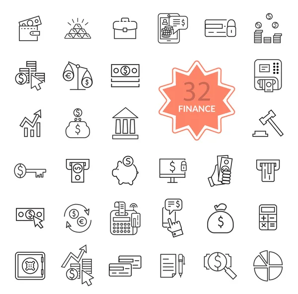 Iconos de línea delgada de finanzas — Vector de stock