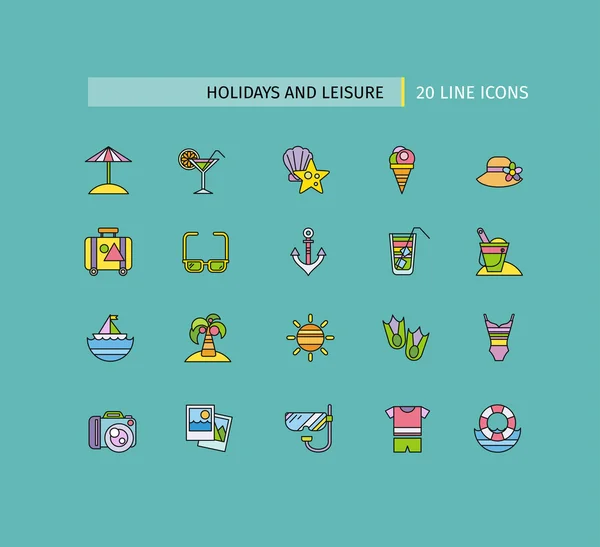 Set of Thin Lines Icons Holidays and Leisure — Stok Vektör