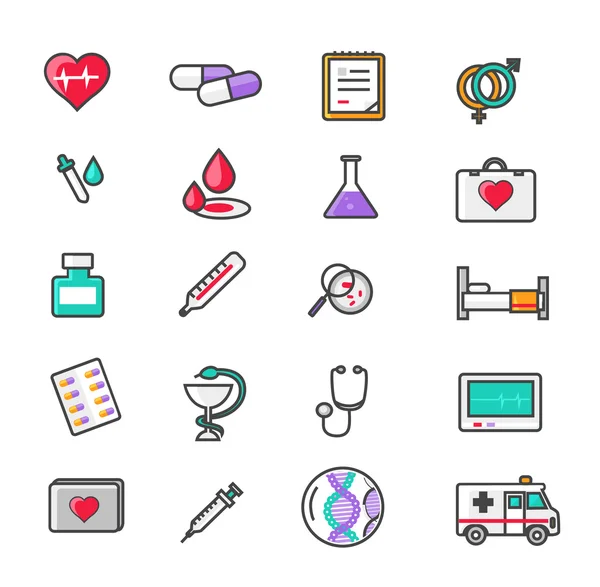 Conjunto de iconos de la medicina del esquema — Vector de stock