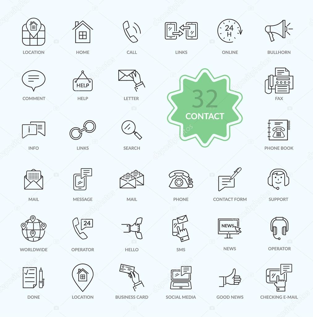 Thin Lines Icons of Contact
