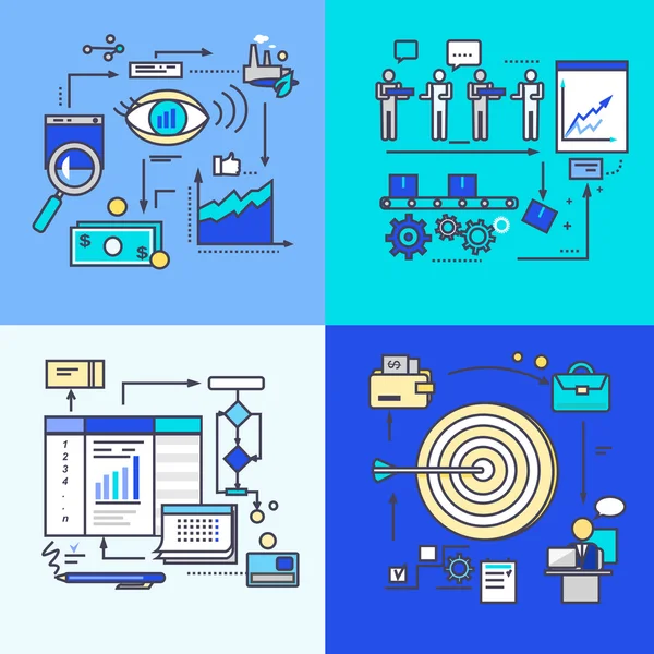 Élaboration de la vision, progrès et déroulement du travail Objectif — Image vectorielle