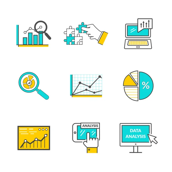 Set of Icons Flat Style Data Analysis — Stock Vector