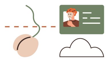 Bilgisayar faresi, çevrimiçi kimlik ve erişimi gösteren kullanıcı portresi ile bulut ve kimlik kartına bağlanır. Teknoloji, güvenlik, ağ, kimlik, bulut depolama, erişim denetimi için ideal